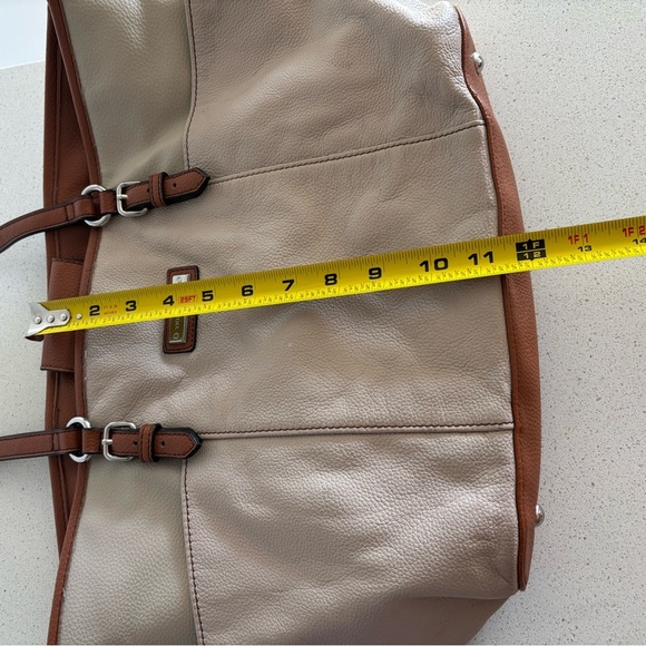 Tignanello Cream Brown Large Leather Tote Bag Purse Pebbeled Shoulder Handbag - Picture 8 of 9